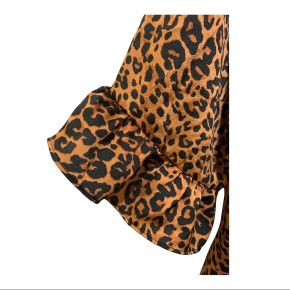 PRETTY LITTLE THING LEOPARD PRINT DEEP V NECK RUFFLED DRESS - Picture 5 of 13